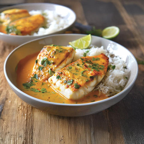 Tropical Scamp Grouper with spicy coconut-ginger sauce