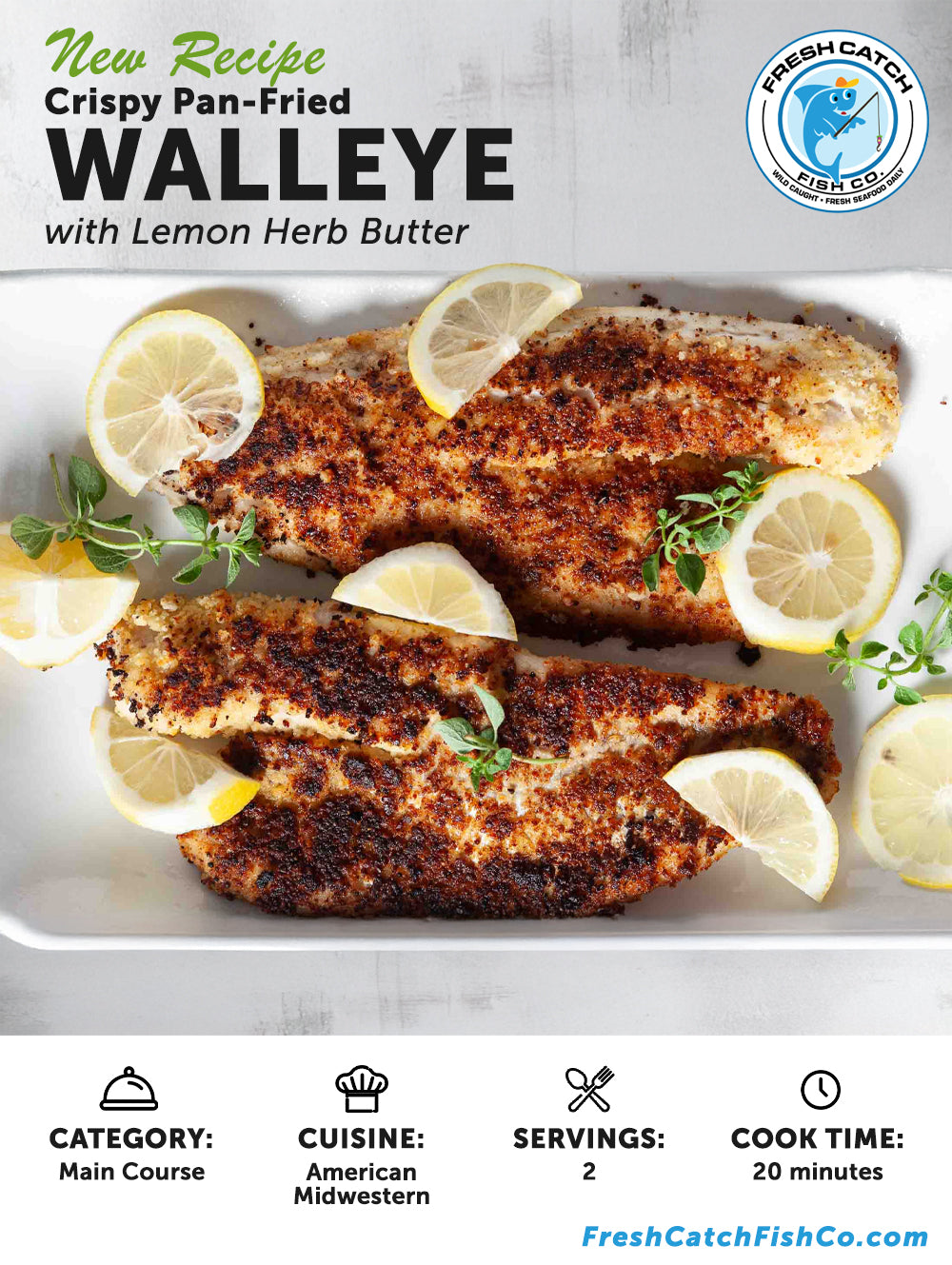 Crispy Pan-Fried Walleye with lemon