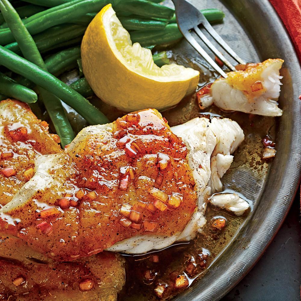 Picture of delicious grouper in a brown butter sauce