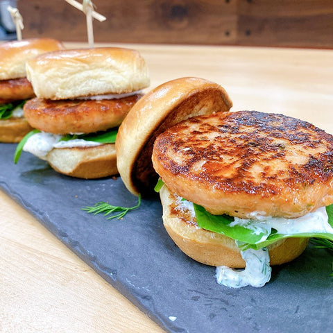 Crispy Salmon Slider Trio with Dill Creme