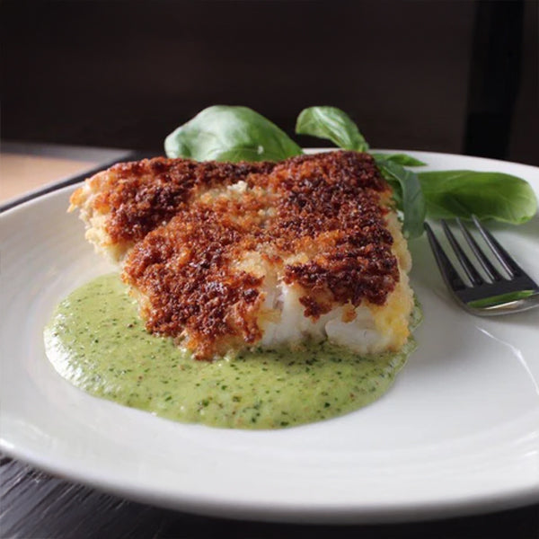 picture of delicious crunchy scamp grouper in a basil cream sauce