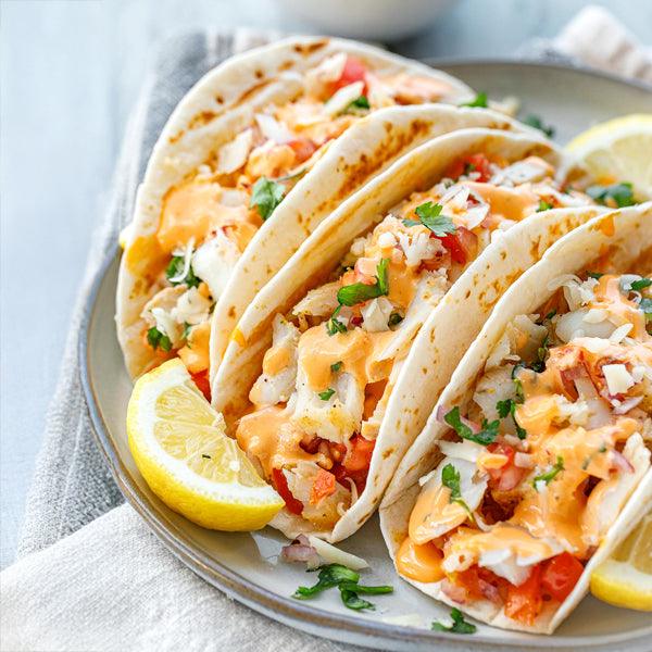 Fresh seafood tacos with crab, lime, and sauce — perfect for Southwest Florida meals